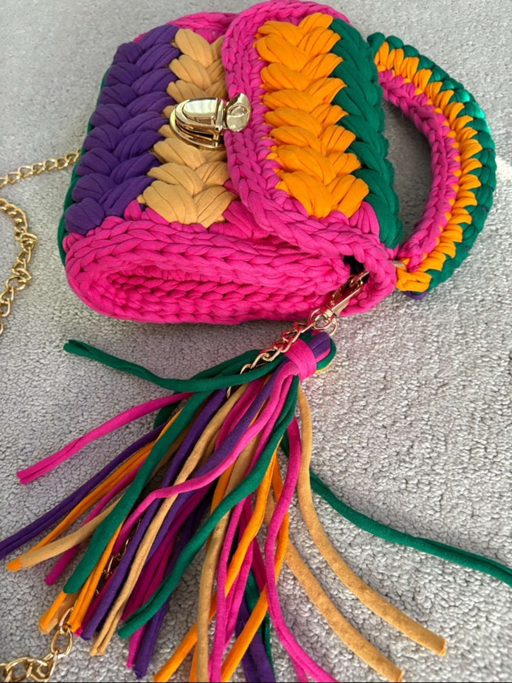 Handmade CHQEL Crochet Bag Gold Chain Boho - Picture 4 of 6